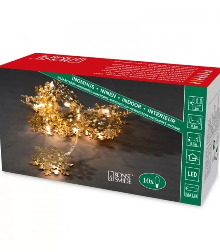 Discount Guirlande Lumineuse Décorative A Led, Flocons De Neige Metalliques Dores Guirlande Lumineuse Intérieure À Led