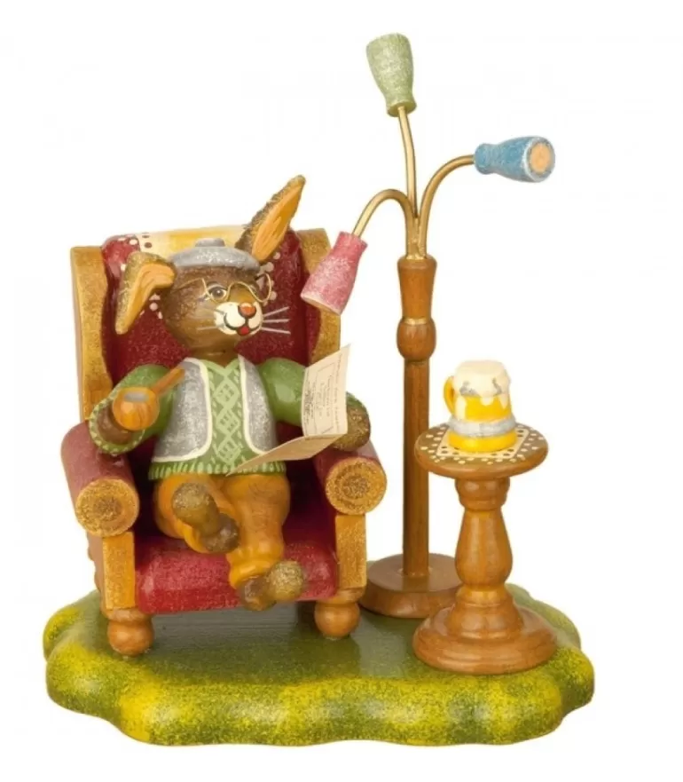 Discount Lapin De Paques En Bois Grand-Père Dans Un Fauteuil Lapins En Bois De Paques