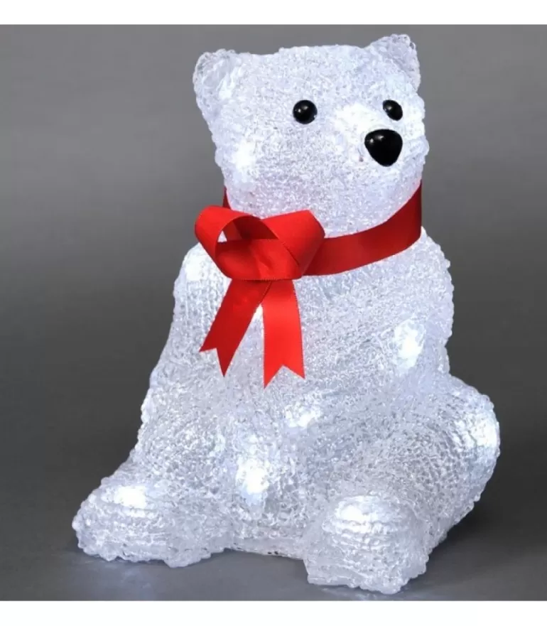 Flash Sale Ours Lumineux A Led En Acrylique Avec Ruban Rouge, 18 Cm Oiseaux Lumineux Et Animaux Lumineux