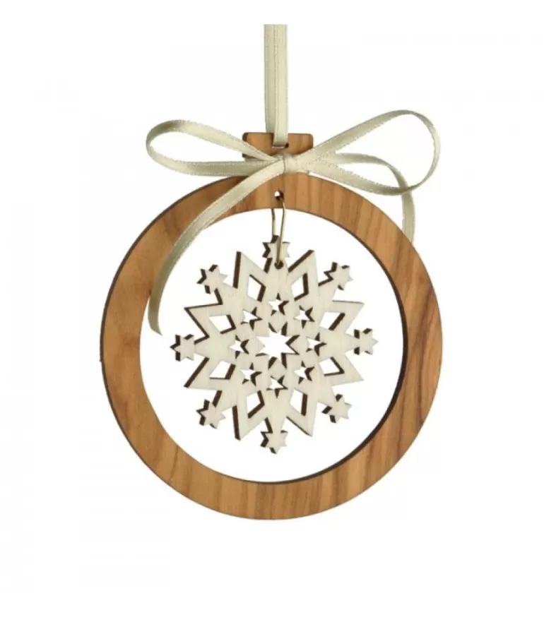 Shop Pendentif En Bois D'Olivier 7Cm, Motif Cristal De Neige N°1 Décorations En Bois Pour Sapin De Noël