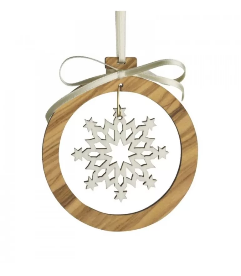 Cheap Pendentif En Bois D'Olivier 7Cm, Motif Cristal De Neige N°2 Décorations En Bois Pour Sapin De Noël