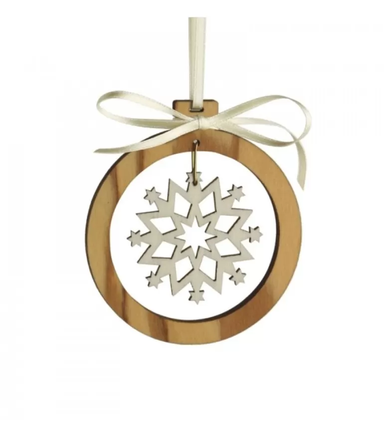 Cheap Pendentif En Bois D'Olivier Motif Cristal De Neige N°3 Décorations En Bois Pour Sapin De Noël