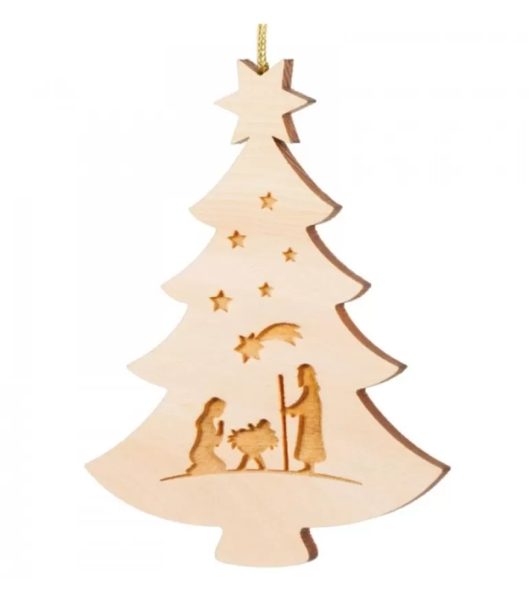 Discount Pendentif Sapin De Noël En Bois, Crèche De Noël Décorations En Bois Pour Sapin De Noël