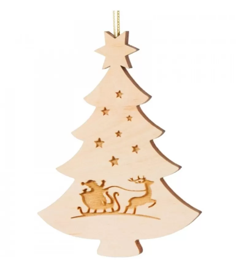 Shop Pendentif Sapin De Noël En Bois, Père Noël Et Traineau Décorations En Bois Pour Sapin De Noël