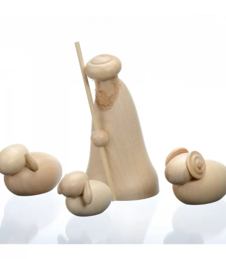 Cheap Personnage En Bois, Le Berger Et Ses Moutons, 12 Cm Personnages De Crèche De Noël