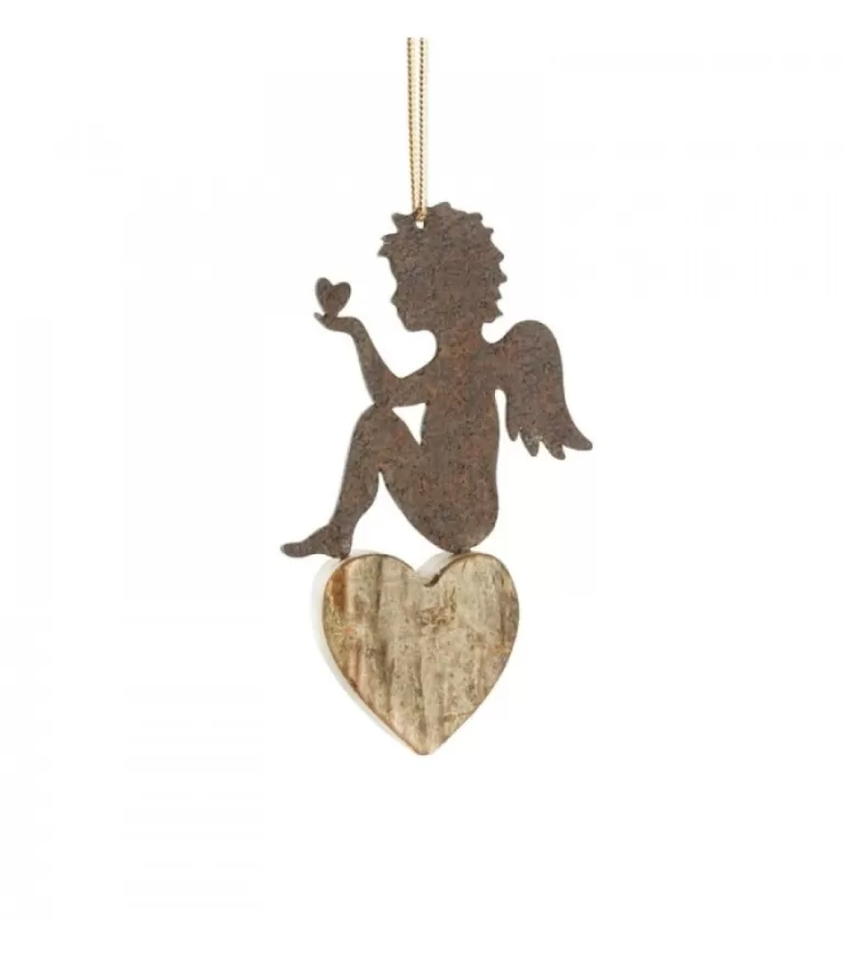 Hot Petit Ange En Metal A Suspendre Et Coeur Dans La Main Anges De Noël Pour Sapin