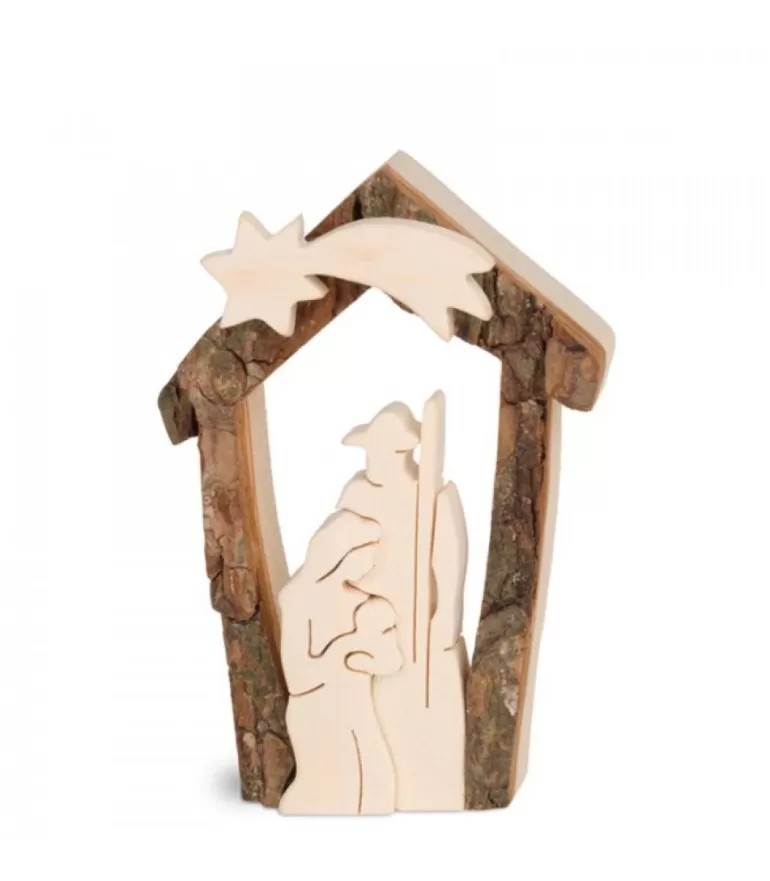 Store Petite Crèche De Noël En Ecorce 7,5 Cm, Avec Nativite En Bois D'Erable Crèche De Noël Artisanale