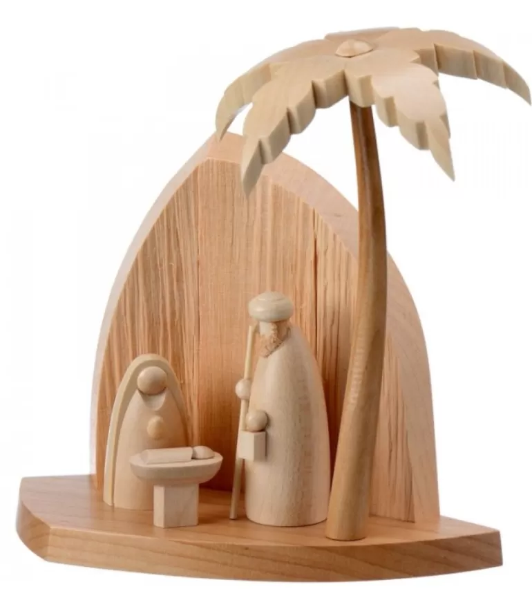 Clearance Petite Crèche Moderne En Bois Avec Un Palmier Et La Nativite Crèche De Noël Moderne