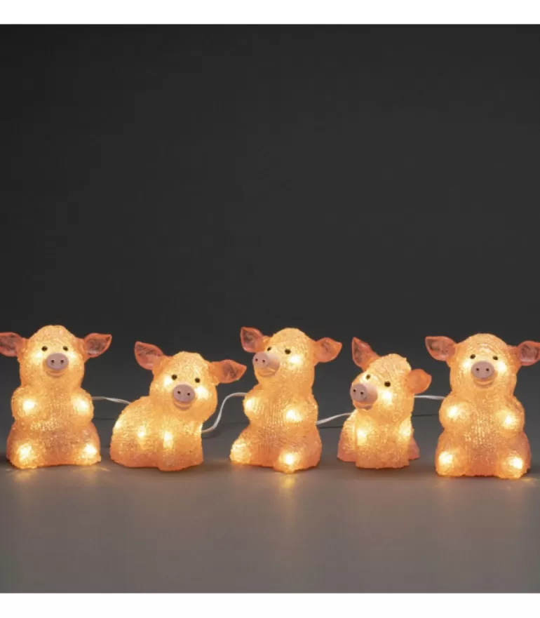 Outlet Petits Cochons Roses Lumineux En Acrylique Led 12,5 Cm, Lot De 5 Oiseaux Lumineux Et Animaux Lumineux