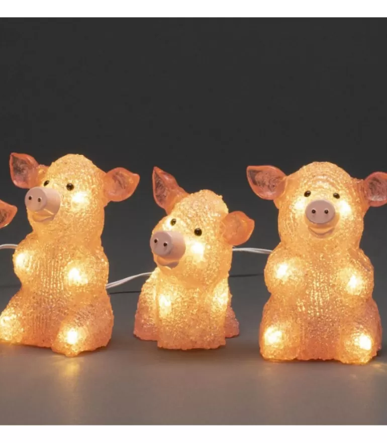 Outlet Petits Cochons Roses Lumineux En Acrylique Led 12,5 Cm, Lot De 5 Oiseaux Lumineux Et Animaux Lumineux