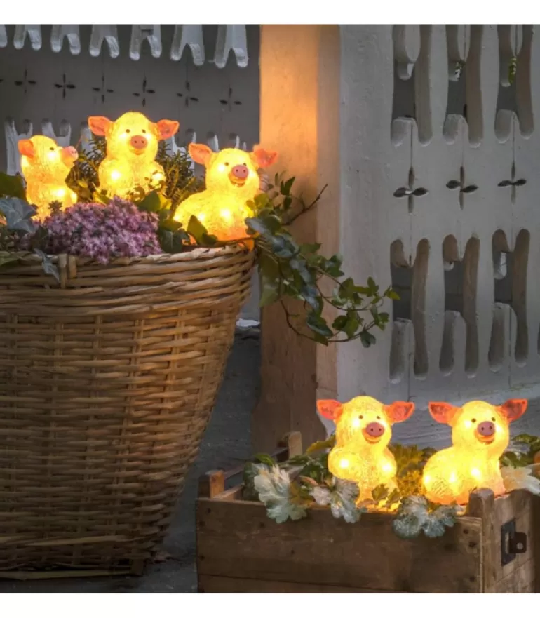 Outlet Petits Cochons Roses Lumineux En Acrylique Led 12,5 Cm, Lot De 5 Oiseaux Lumineux Et Animaux Lumineux