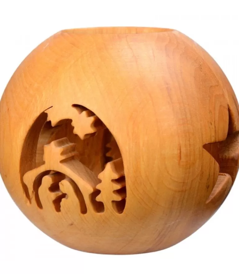 Best Sale Photophore En Bois, Forme Spherique, Motif Crèche Photophore Bois