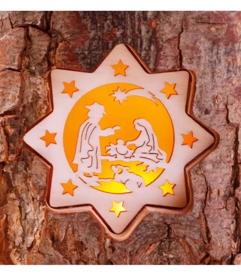 Cheap Photophore En Rondin De Bois, 2 Motifs Crèche Et Bougie Photophore Bois