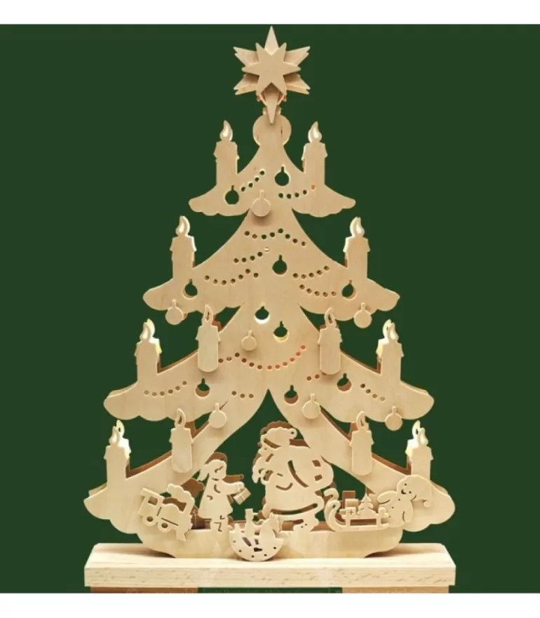 New Père Noël Et Rennes Dans Sapin De Noël Led En Bois Sapin Lumineux Led