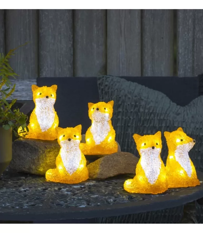 Hot Renards Lumineux Acryliques Led Assis, Lot De 5, 12 Cm Oiseaux Lumineux Et Animaux Lumineux