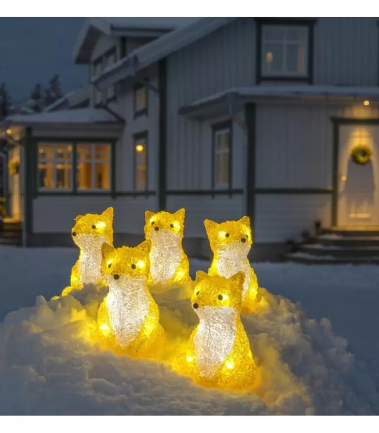 Hot Renards Lumineux Acryliques Led Assis, Lot De 5, 12 Cm Oiseaux Lumineux Et Animaux Lumineux