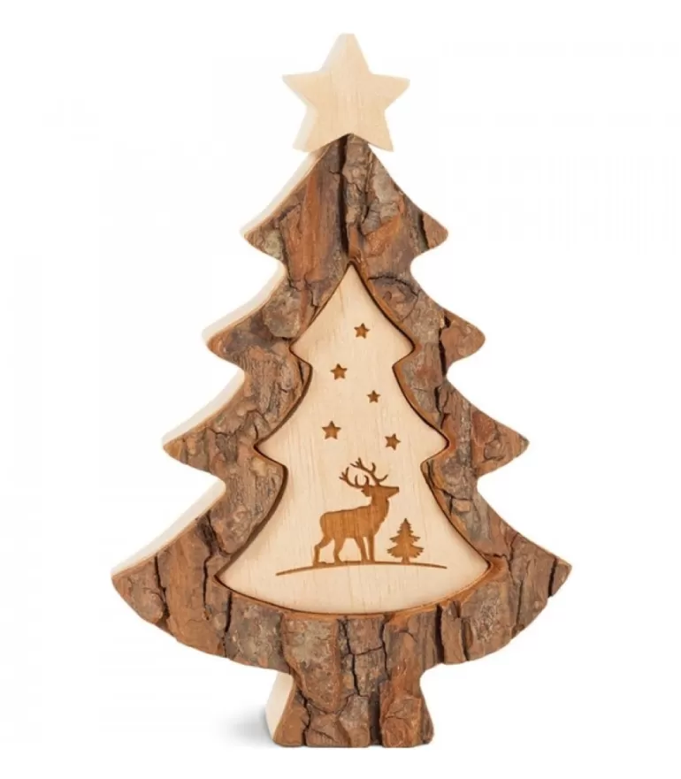 Fashion Sapin De Noël En Bois Avec Gravure Cerf, 15 Cm Sapins En Bois