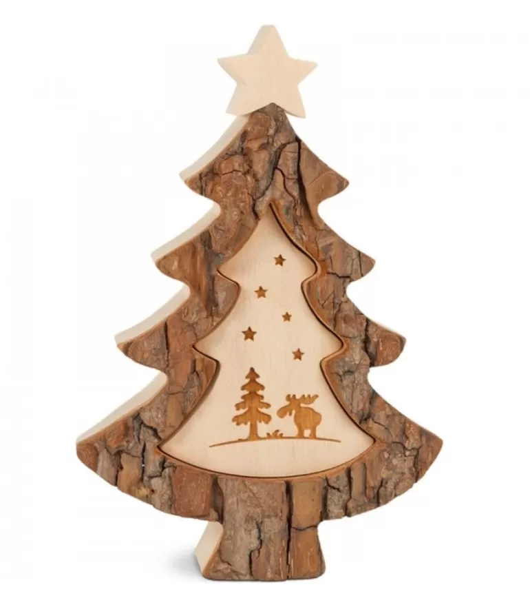 Fashion Sapin De Noël En Bois Avec Gravure Elan, 15 Cm Sapins En Bois