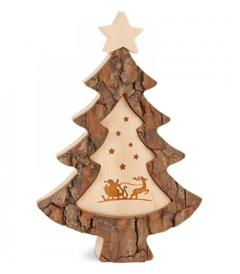 Cheap Sapin De Noël En Bois Avec Gravure Père Noël Et Luge, 15 Cm Sapins En Bois