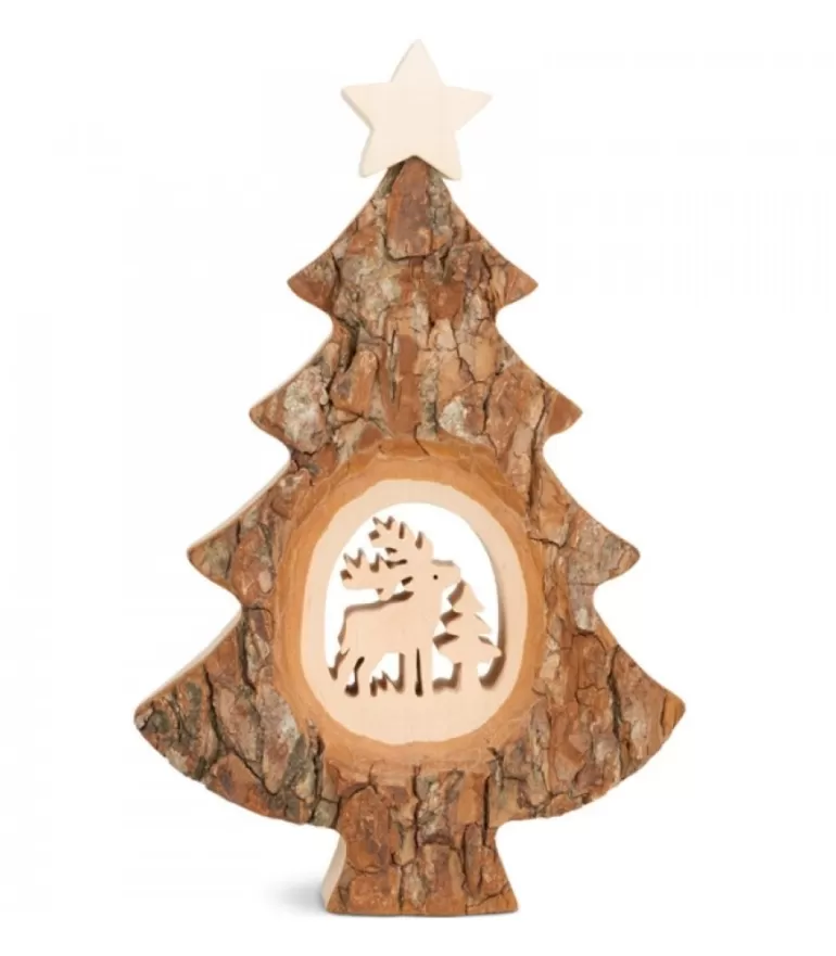 Clearance Sapin Noël En Bois Avec Cerf Cisele, 18 Cm Sapins En Bois