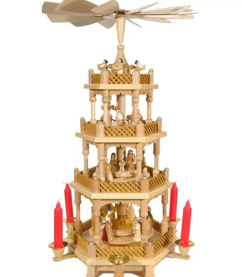 Hot Superbe Weihnachtspyramid D'Allemagne A 3 Etages En Bois Naturel Pyramides De Noël Allemandes