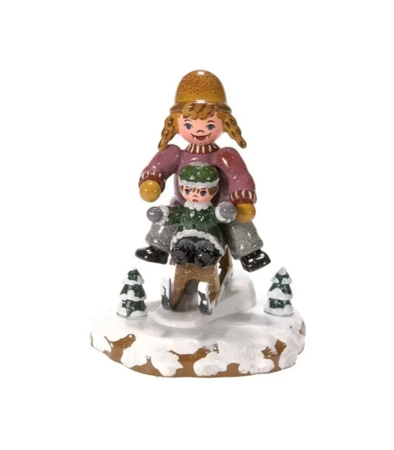 Flash Sale Village De Noël Miniature, Fillettes Sur La Luge Village De Noël Miniature