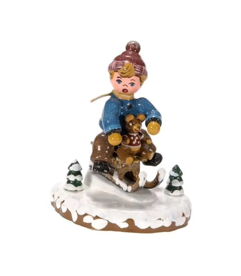 New Village De Noël Miniature, Garcon Sur La Luge Village De Noël Miniature