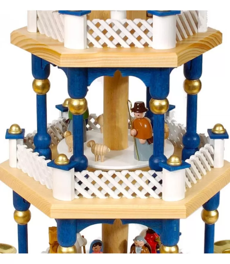Flash Sale Weihnachtspyramid Allemande 2 Etages Blanc Bleu Pyramides De Noël Allemandes